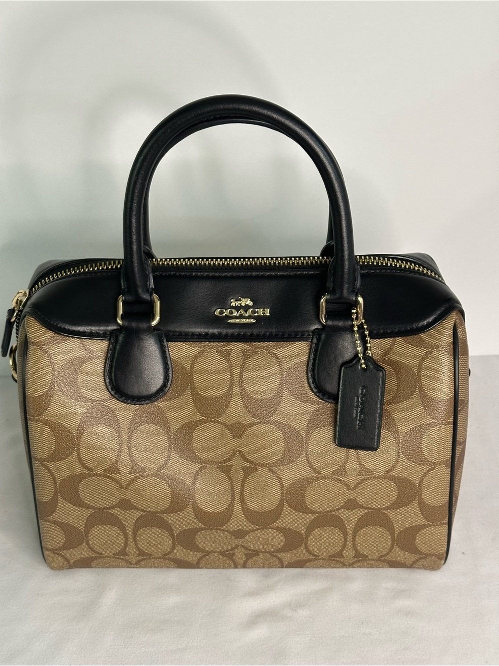 Coach Mini Bennett Signature Canvas Satchel in Khaki and Black F32203
